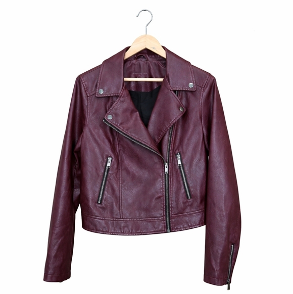Aeropostale Jackets & Blazers - Aeropostale Faux Leather Moto Jacket Burgundy Biker Zip XL